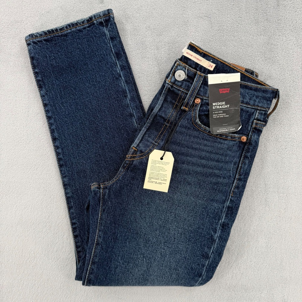 Levis Wedgie Straight High Rise‎ Jeans Dark Wash Blue Size Women's W 24 L 26